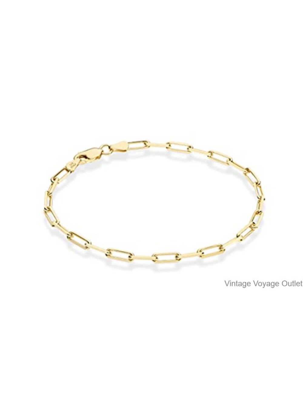 18K Gold Plated Sterling Silver Paperclip Bracelet 3mm Unisex Fine Jewelry